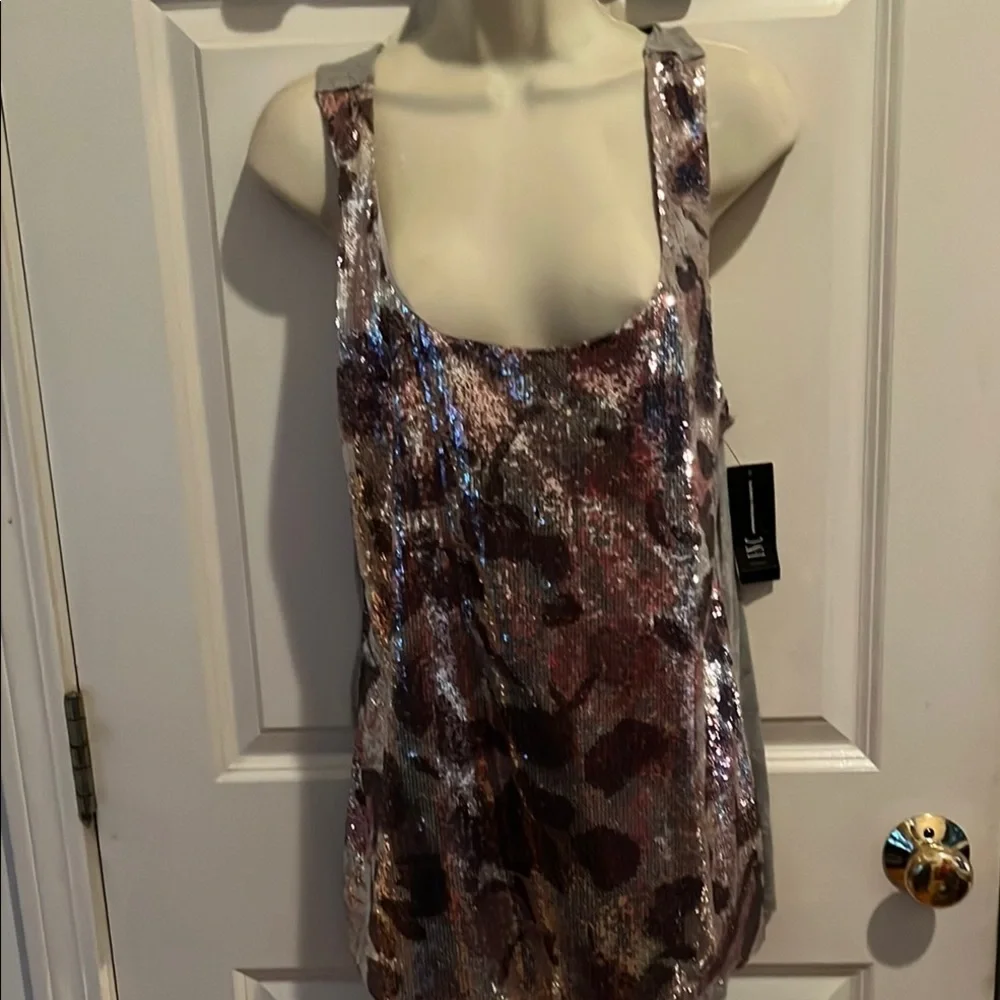 INC International Concepts size large pink & silver sequin tank top NWT